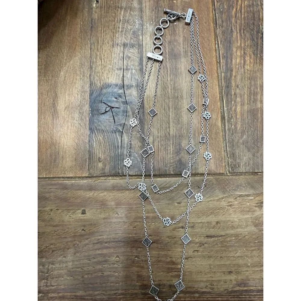 LOIS HILL 925 Sterling Silver Vintage Granulated Station 3-Row Necklace 16-18"